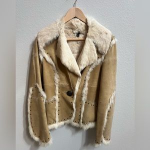 Cream Rabbit fur lined tan suede jacket.  Barely worn. In great condition!